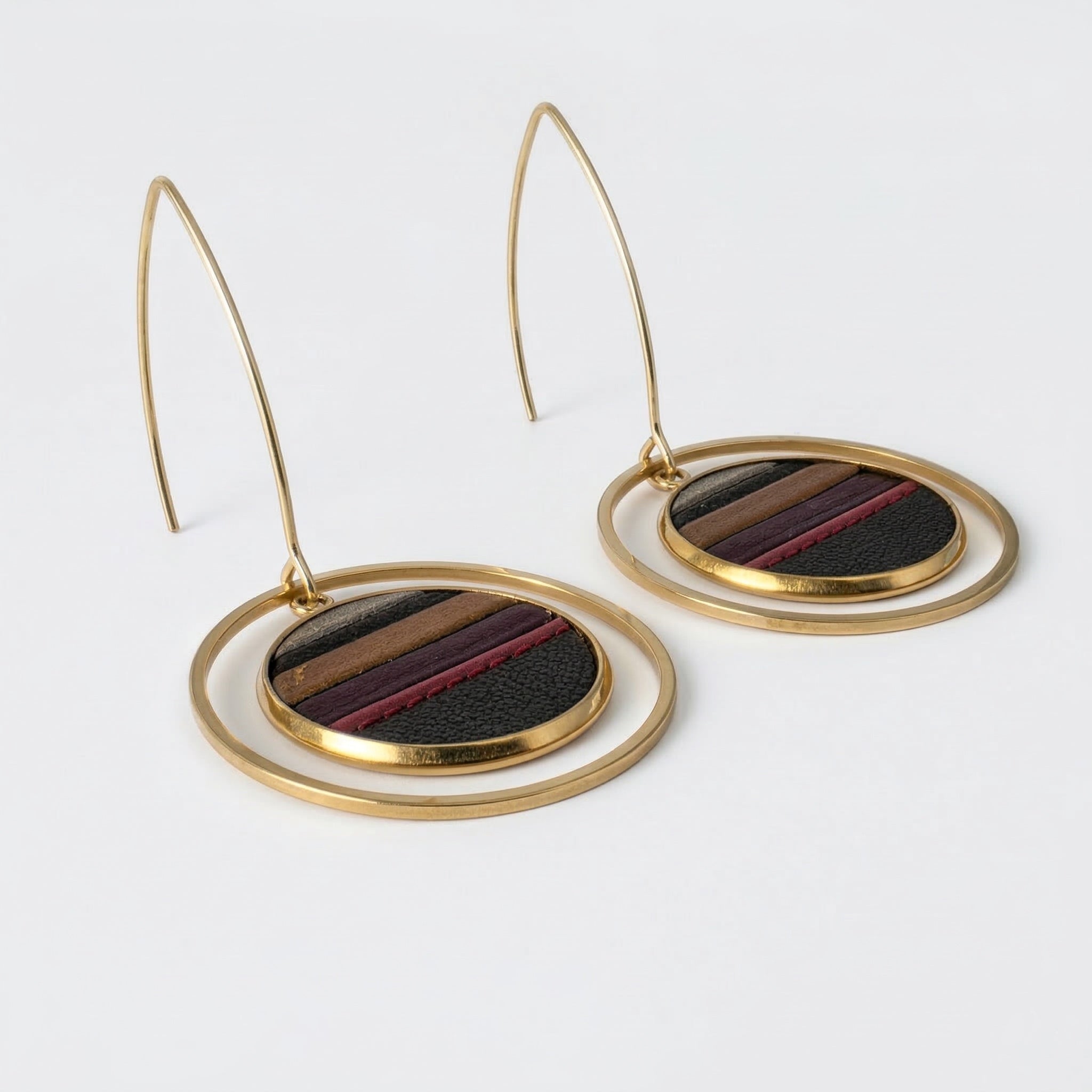 NALIA — Gold-tone Stainless Steel & Leather Earrings