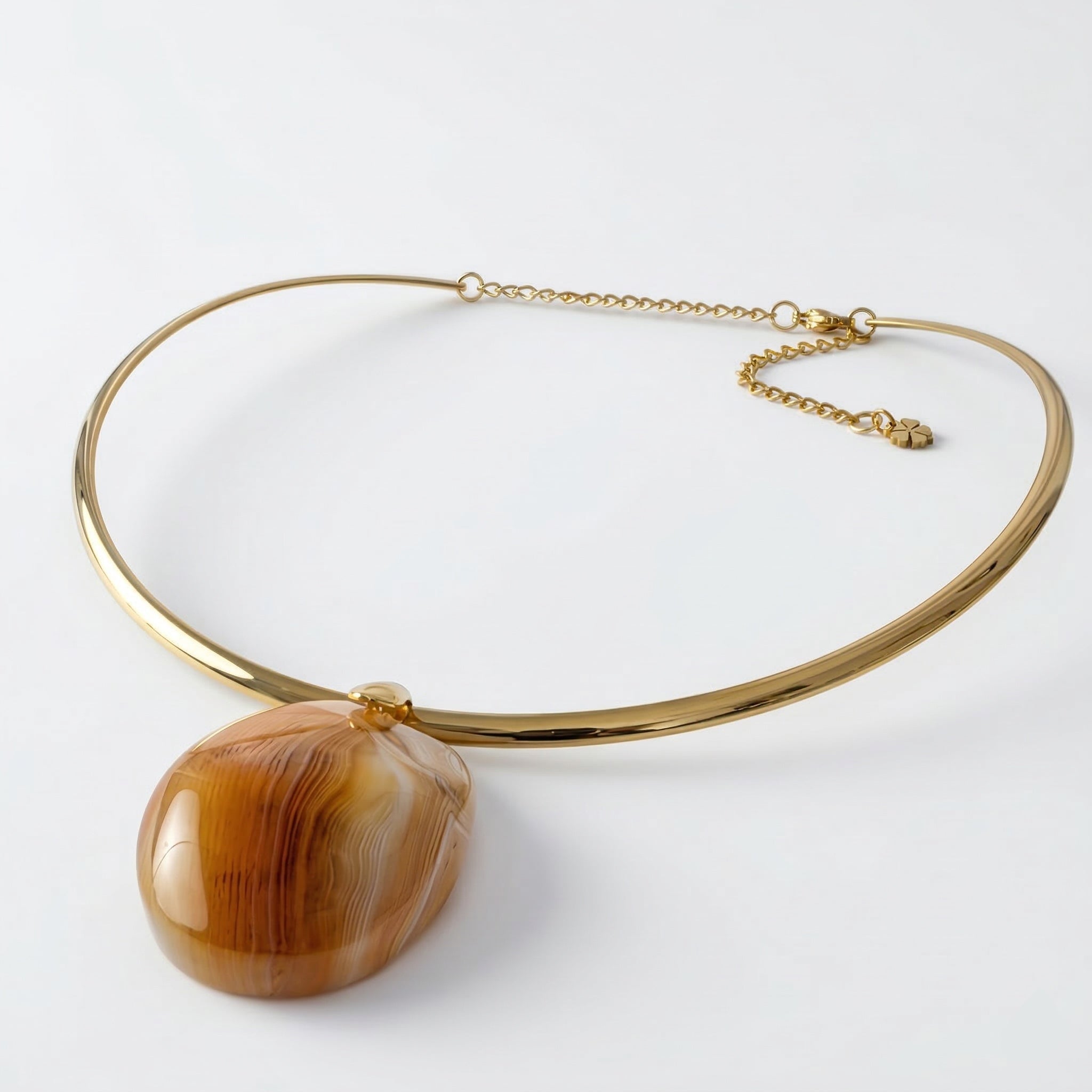 MESKI — Gold-tone Stainless Steel & Botswana Agate Necklace