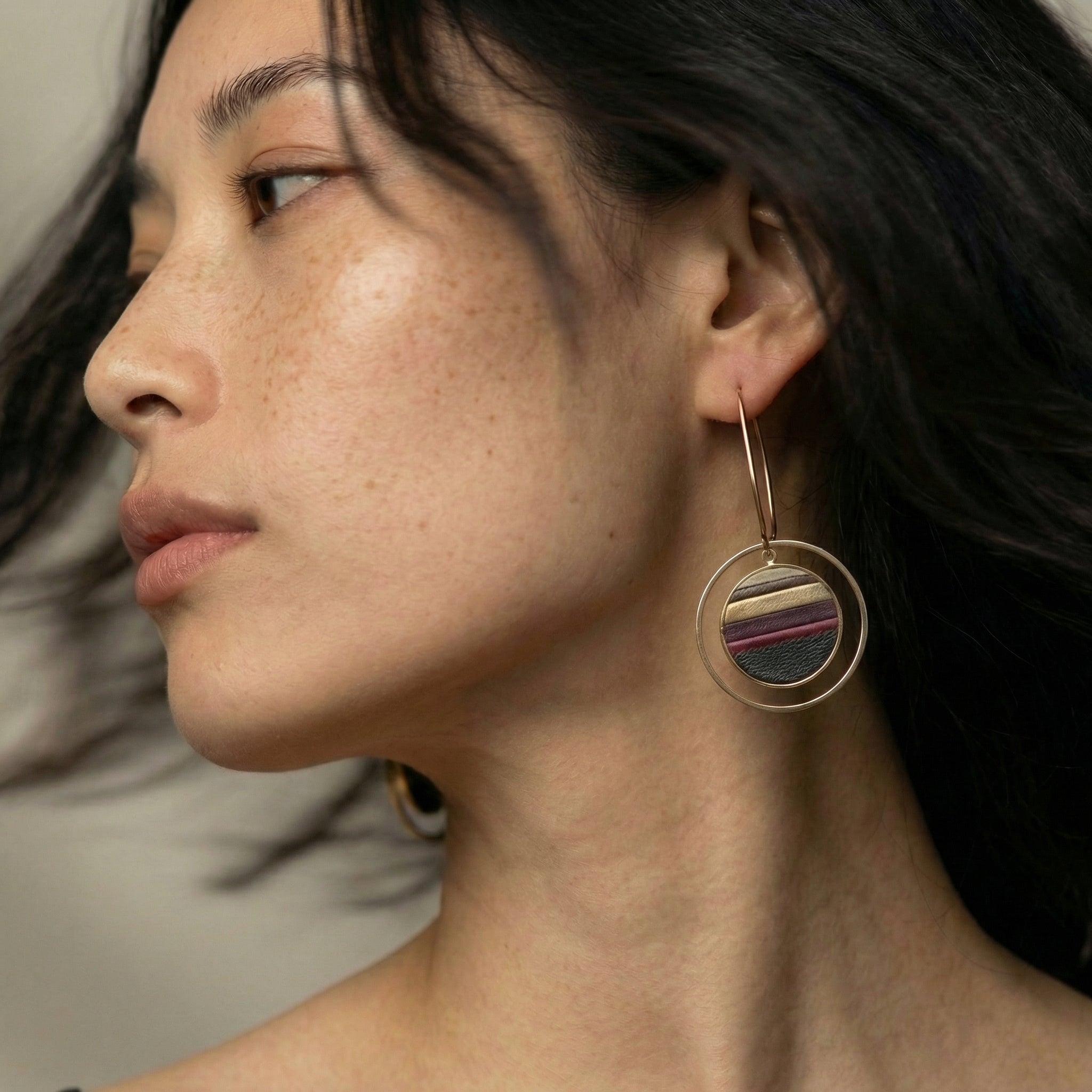 NALIA — Gold-tone Stainless Steel & Leather Earrings