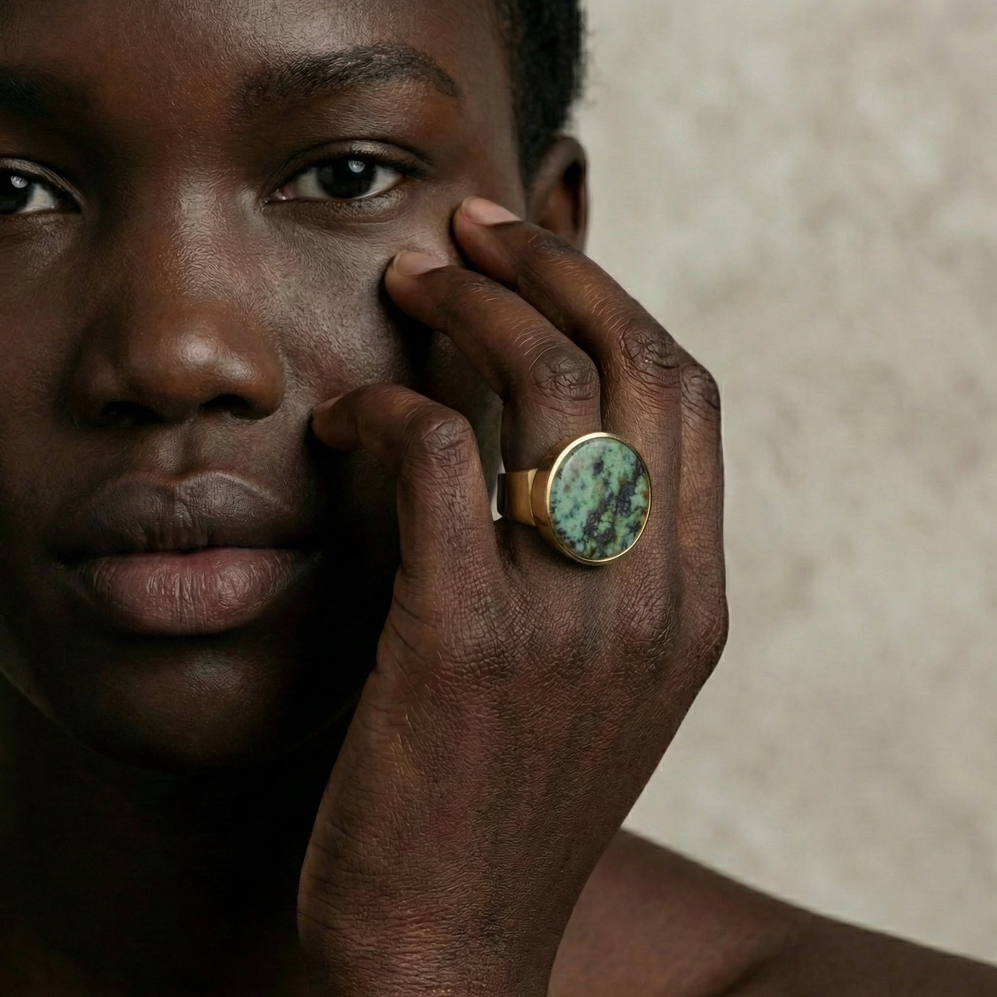 MARA — Gold-tone Stainless Steel & African Turquoise Ring