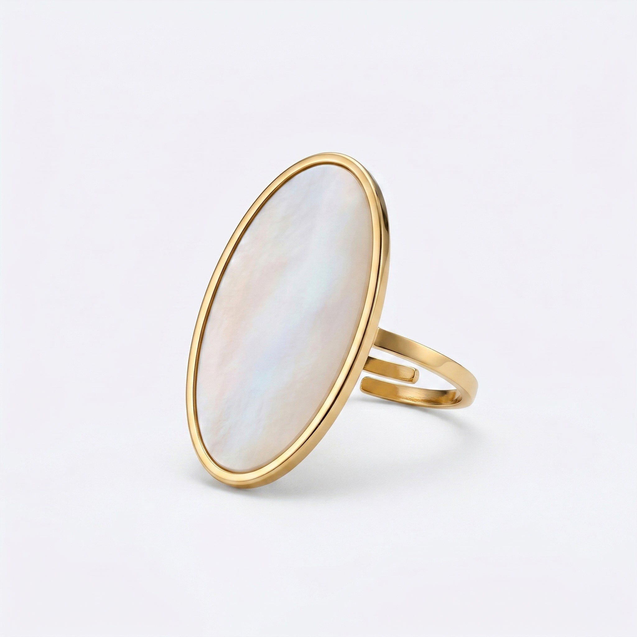 Gold-Tone Stainless Steel Mother-of-Pearl Adjustable Ring