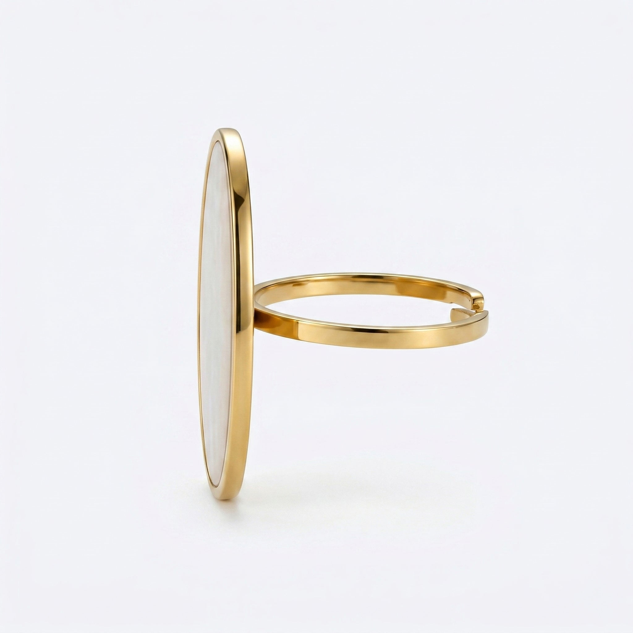 Gold-Tone Stainless Steel Mother-of-Pearl Adjustable Ring