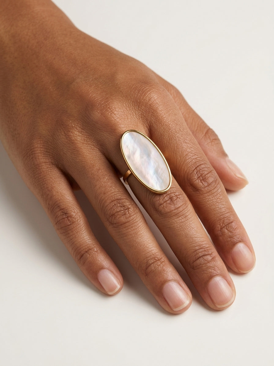 Gold-Tone Stainless Steel Mother-of-Pearl Adjustable Ring