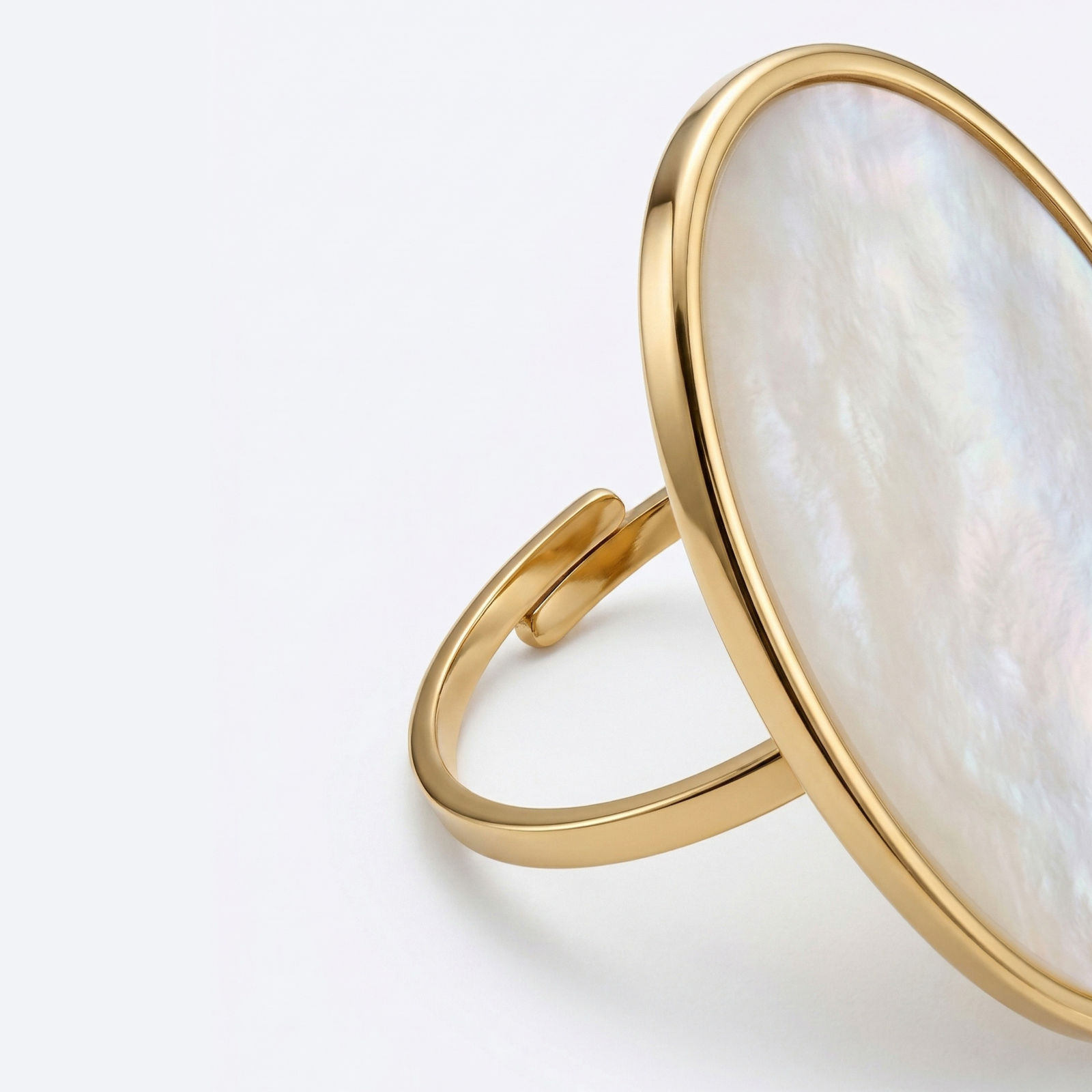 Gold-Tone Stainless Steel Mother-of-Pearl Adjustable Ring