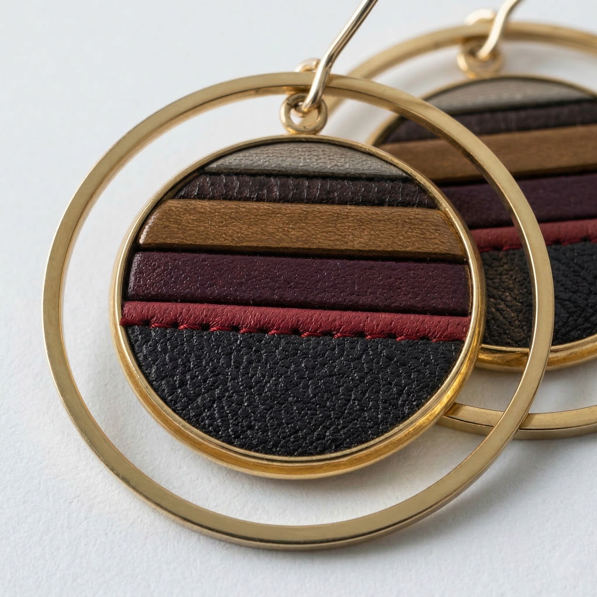 NALIA — Gold-tone Stainless Steel & Leather Earrings