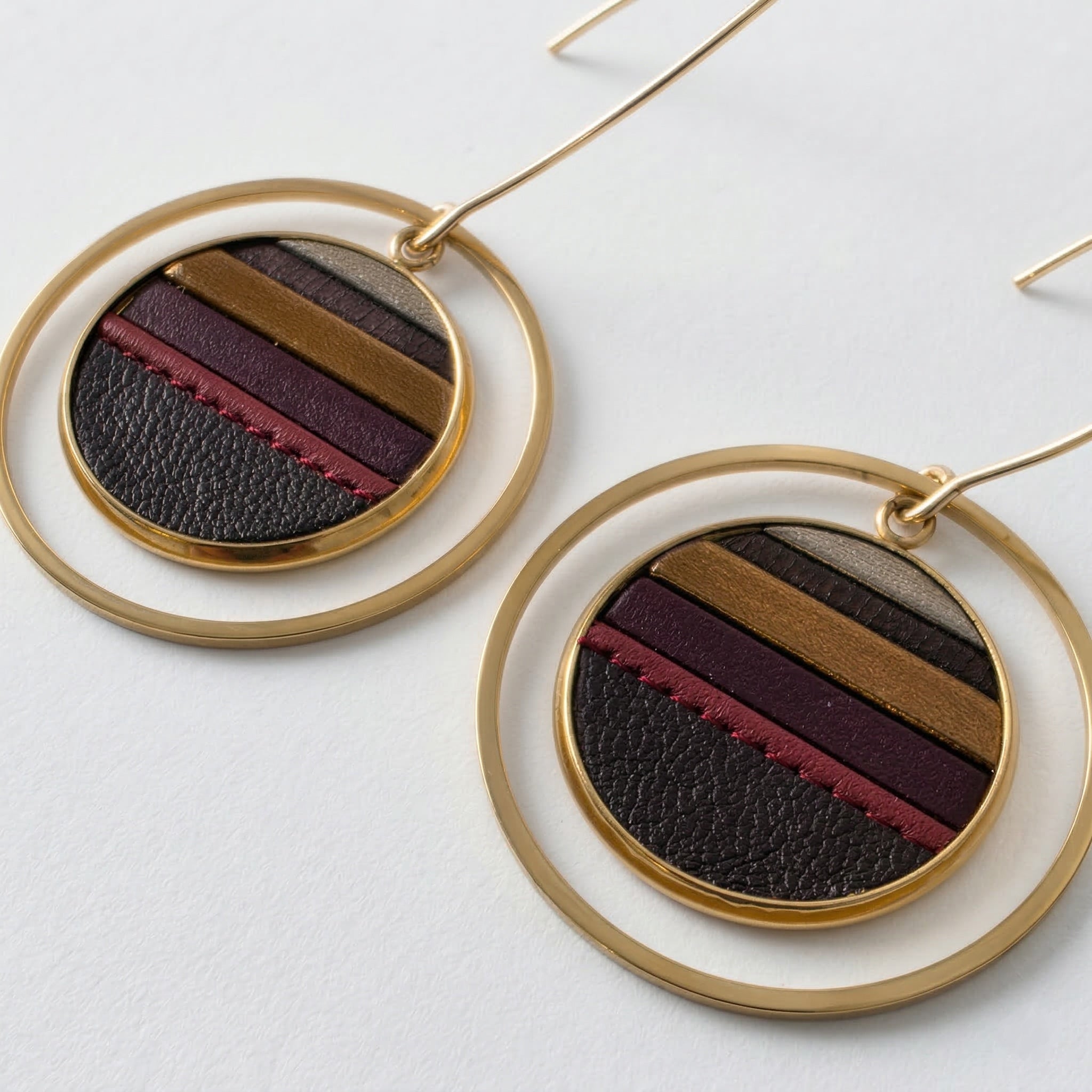NALIA — Gold-tone Stainless Steel & Leather Earrings